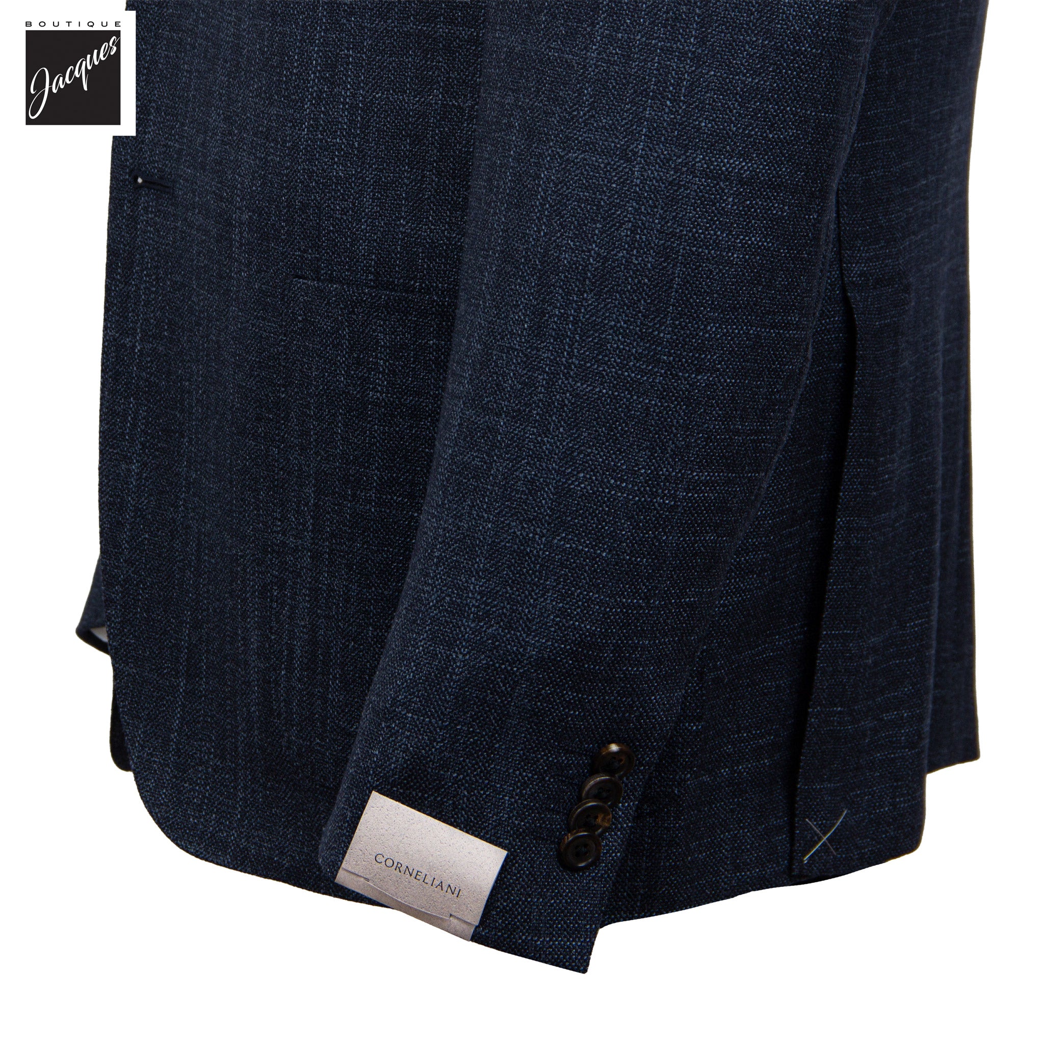 Dark Blue Mélange Textured Neat Wool-Silk Modern Fit Sport Coat - Corneliani