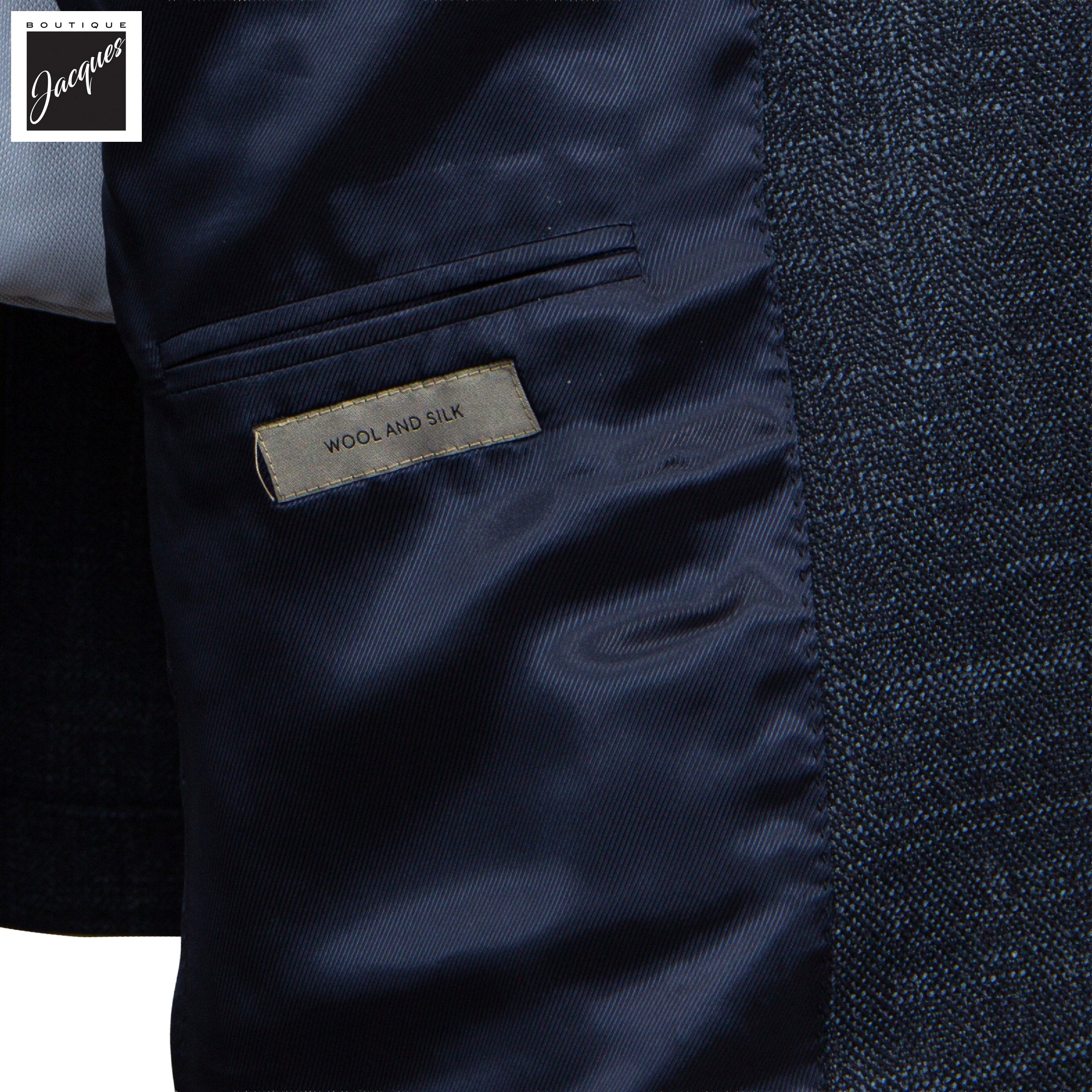 Dark Blue Mélange Textured Neat Wool-Silk Modern Fit Sport Coat - Corneliani