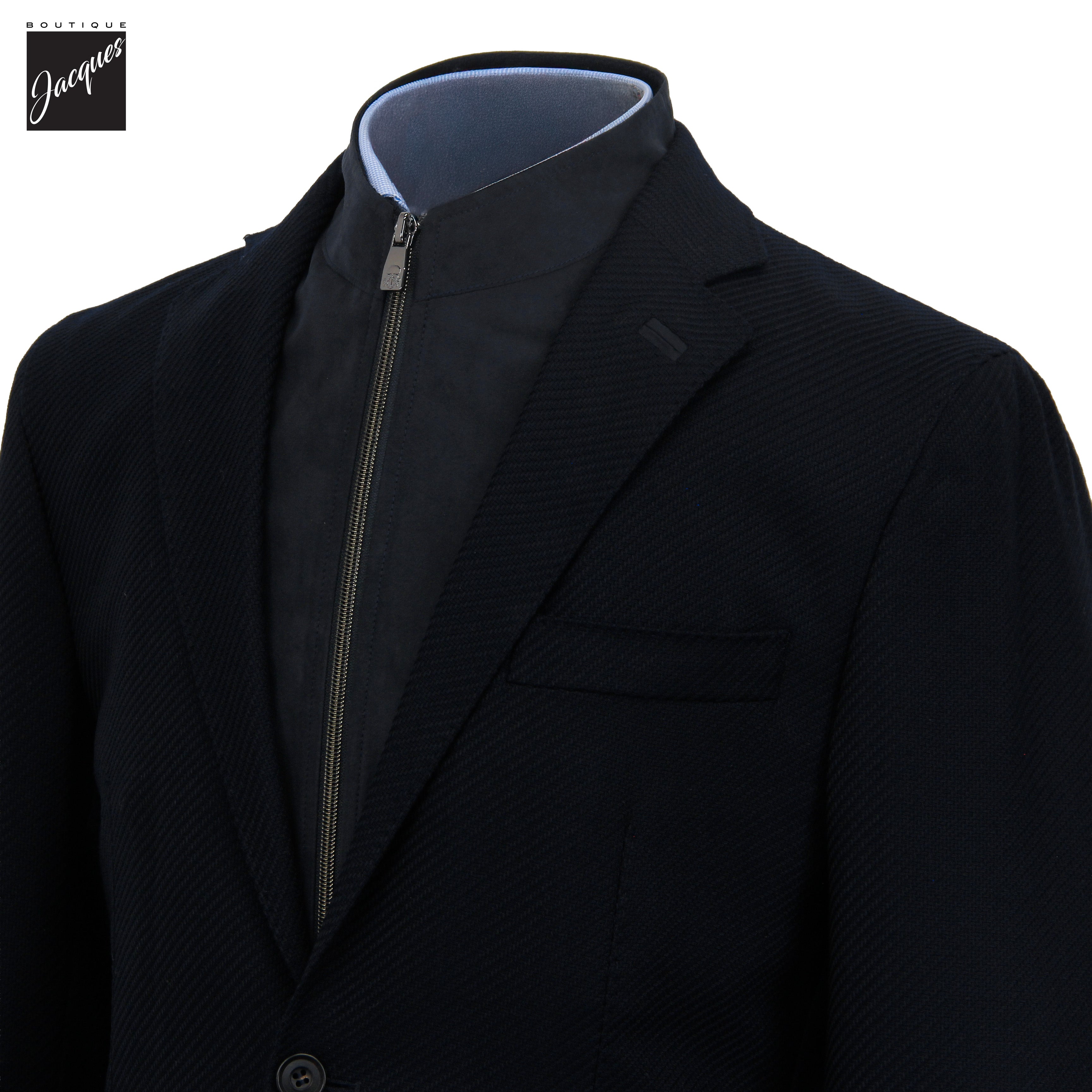 Veste sport hybride marine en laine extensible à twill diagonal avec plastron - Corneliani
