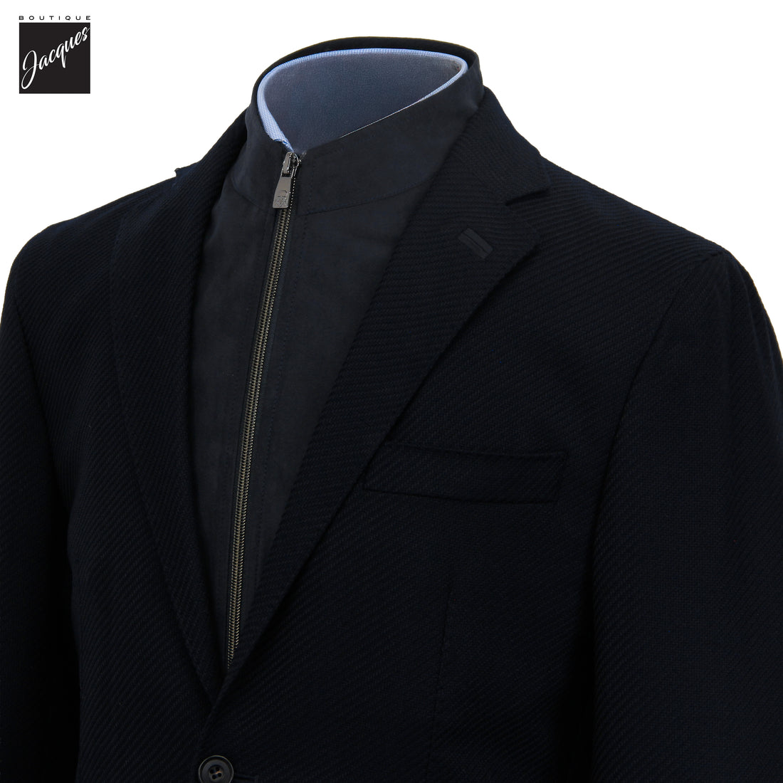 Veste sport hybride marine en laine extensible à twill diagonal avec plastron - Corneliani