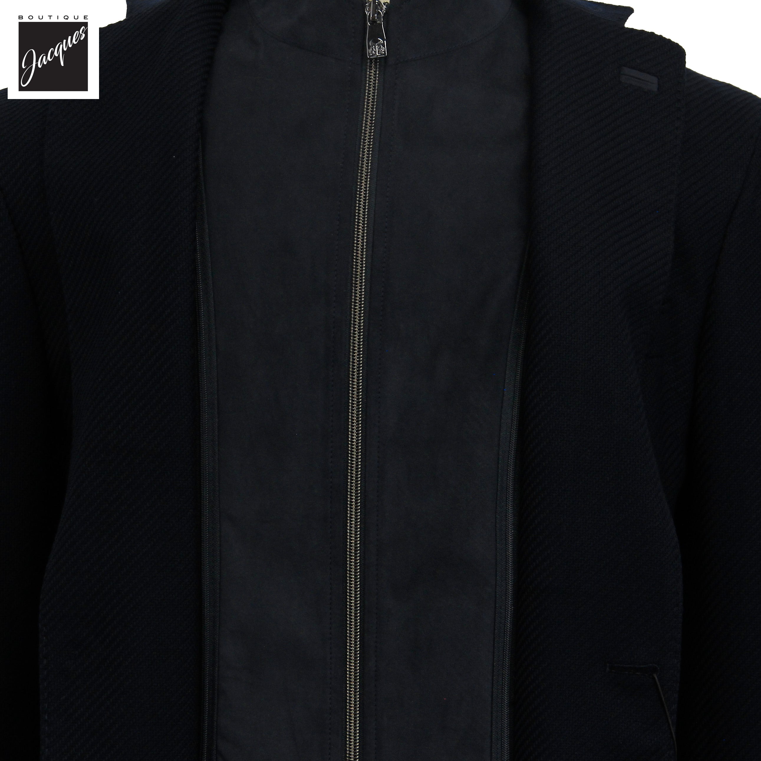 Veste sport hybride marine en laine extensible à twill diagonal avec plastron - Corneliani