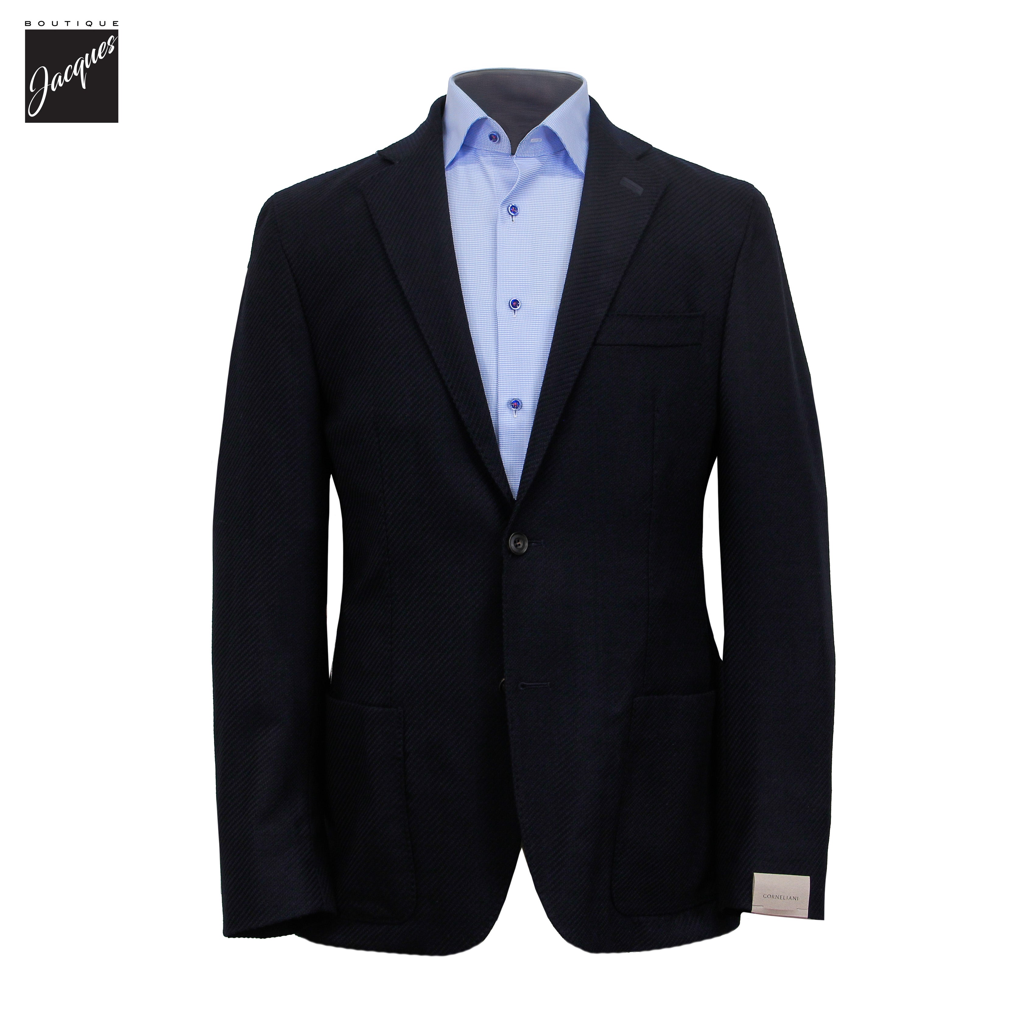 Veste sport hybride marine en laine extensible à twill diagonal avec plastron - Corneliani