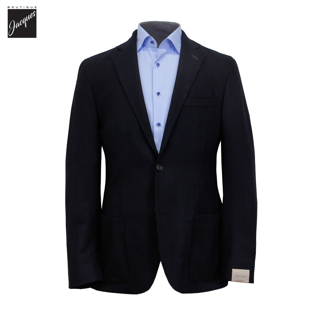 Veste sport hybride marine en laine extensible à twill diagonal avec plastron - Corneliani