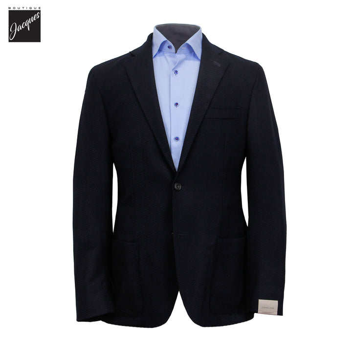 Navy Diagonal Twill Wool-Stretch Hybrid Sport Jacket with Bib - Corneliani