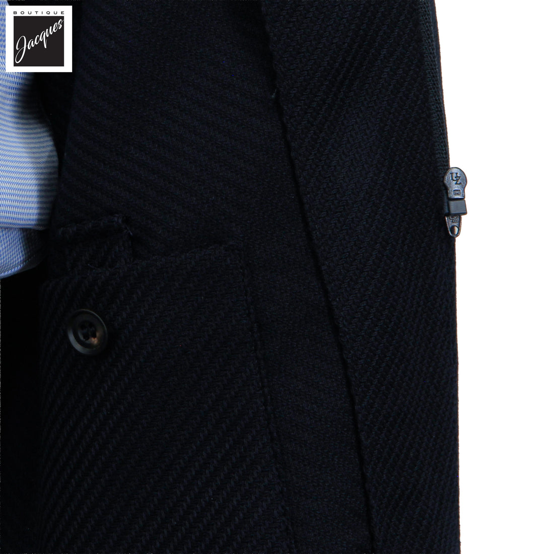 Veste sport hybride marine en laine extensible à twill diagonal avec plastron - Corneliani