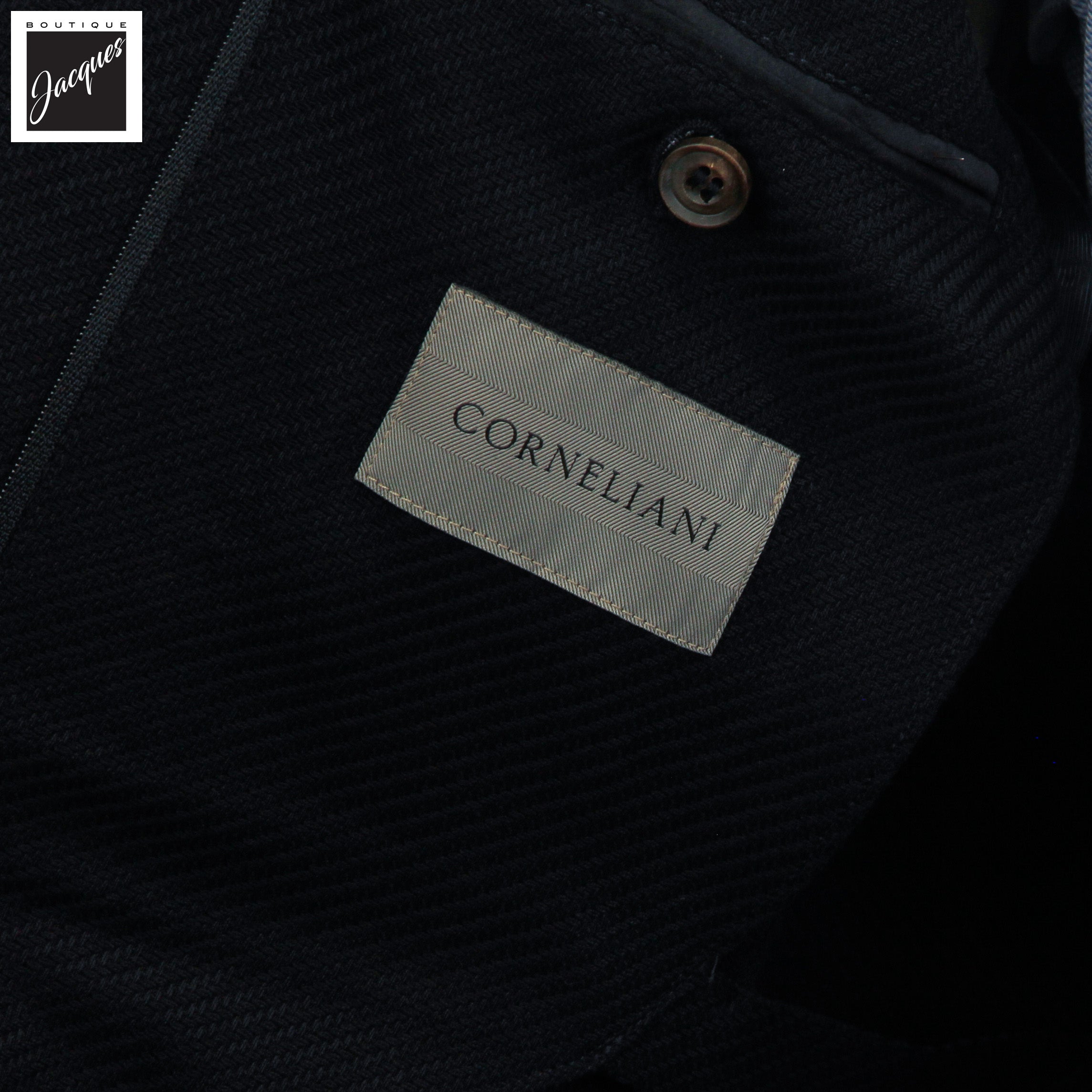 Veste sport hybride marine en laine extensible à twill diagonal avec plastron - Corneliani