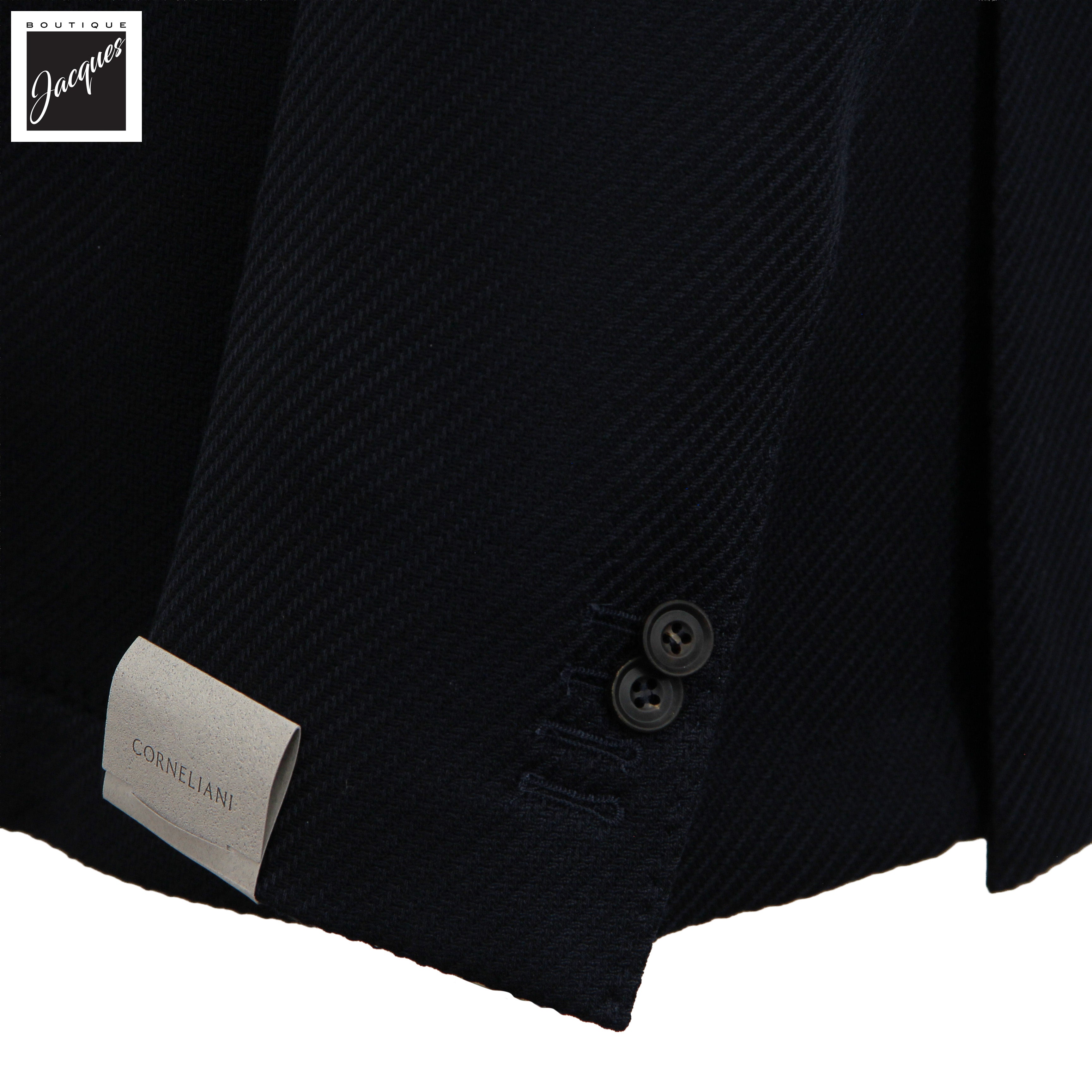 Veste sport hybride marine en laine extensible à twill diagonal avec plastron - Corneliani