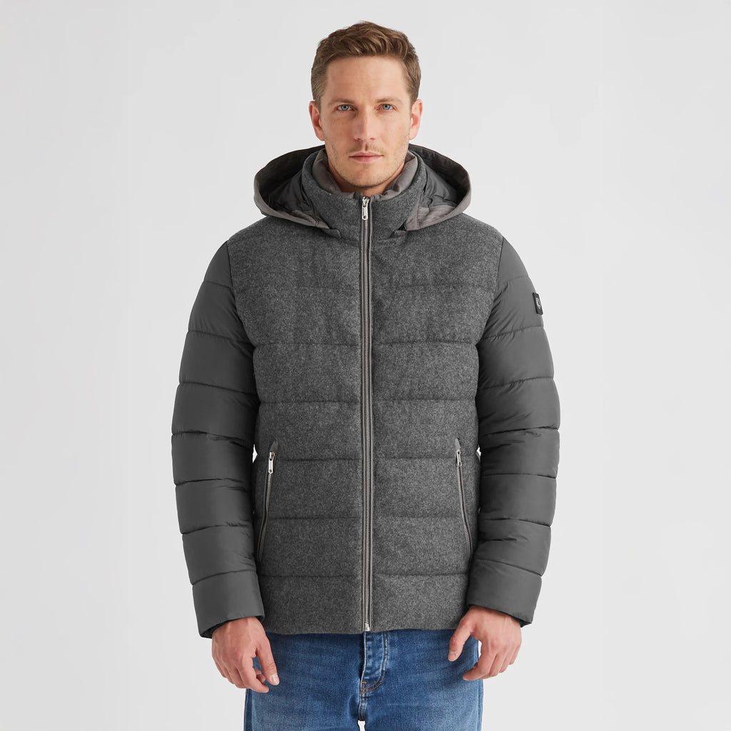 期間限定値引き　Melton pearl jacket coat【Gray】 Gray Wool Hybrid Quilted Winter Coat - Milestone – Boutique