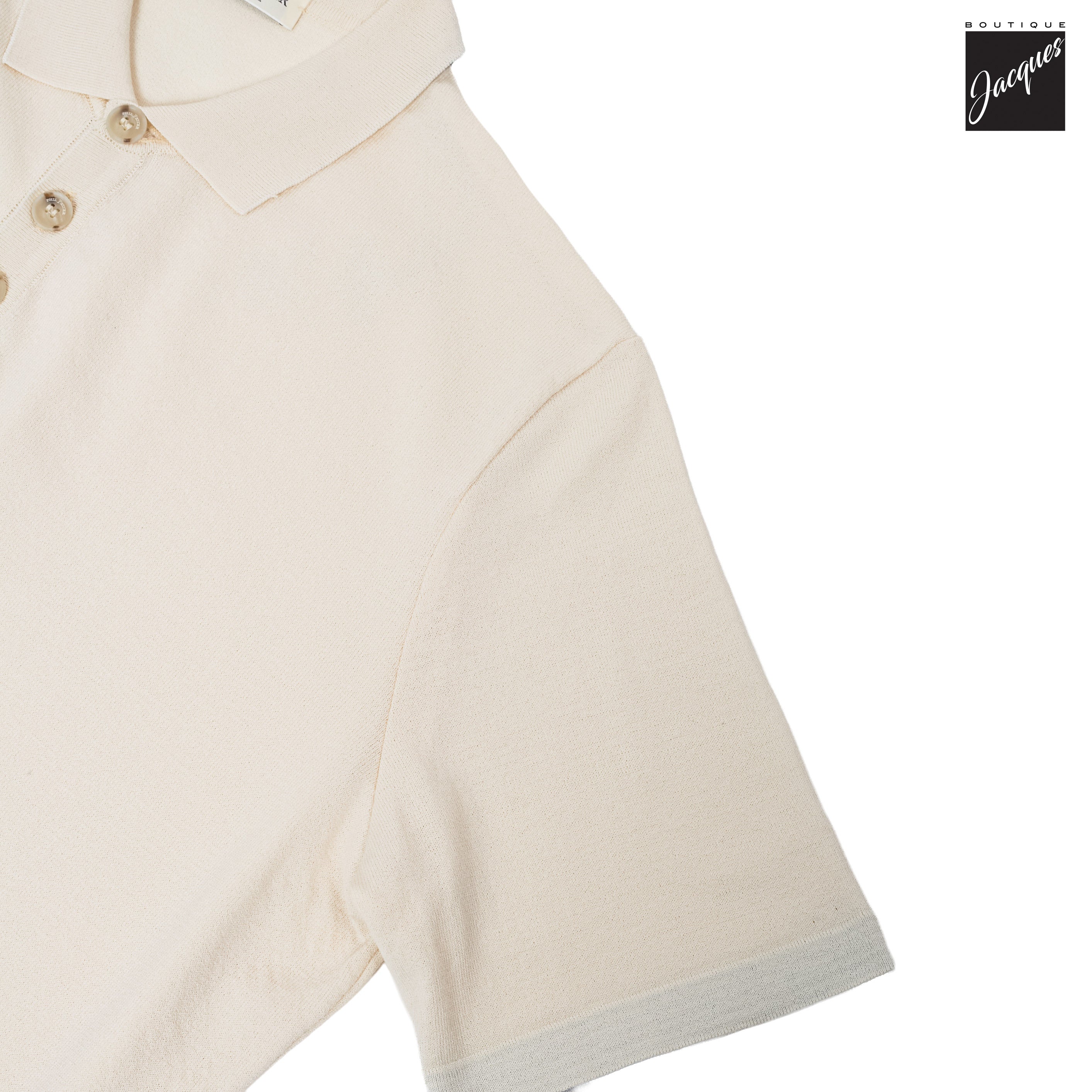Cream Viscose-Stretch Knit Polo with Striped Contrast Details - Phil Petter - Boutique Jacques International