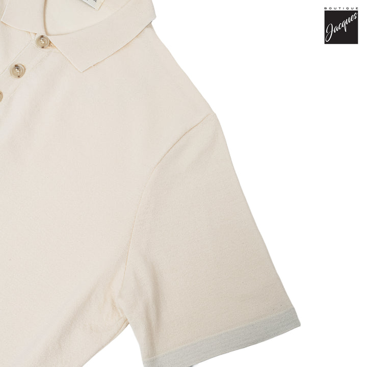 Cream Viscose-Stretch Knit Polo with Striped Contrast Details - Phil Petter - Boutique Jacques International