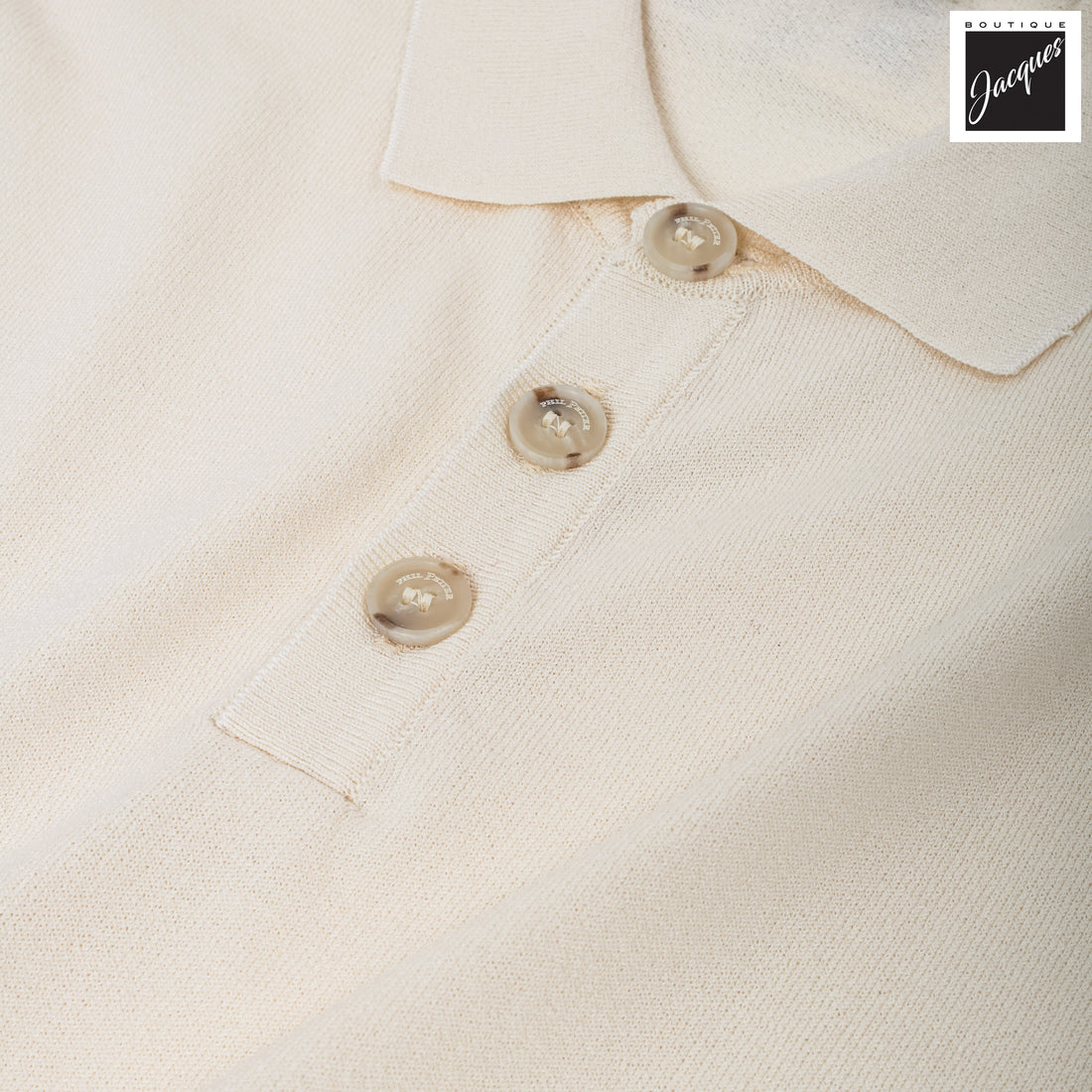 Cream Viscose-Stretch Knit Polo with Striped Contrast Details - Phil Petter - Boutique Jacques International