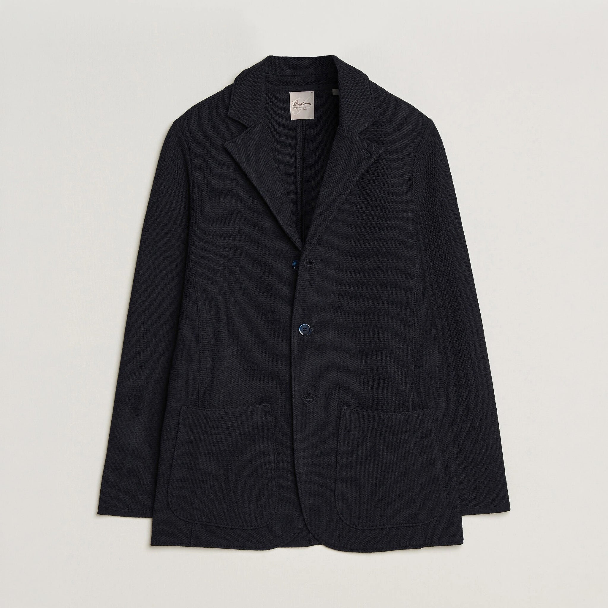Navy Blue Merino Wool Knitted Textured Blazer Cardigan - Stenströms - Boutique Jacques International