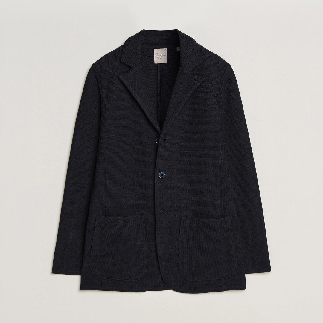 Navy Blue Merino Wool Knitted Textured Blazer Cardigan - Stenströms - Boutique Jacques International