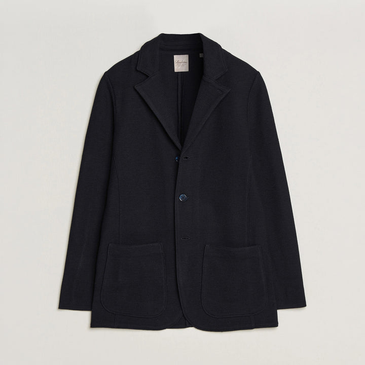 Navy Blue Merino Wool Knitted Textured Blazer Cardigan - Stenströms - Boutique Jacques International