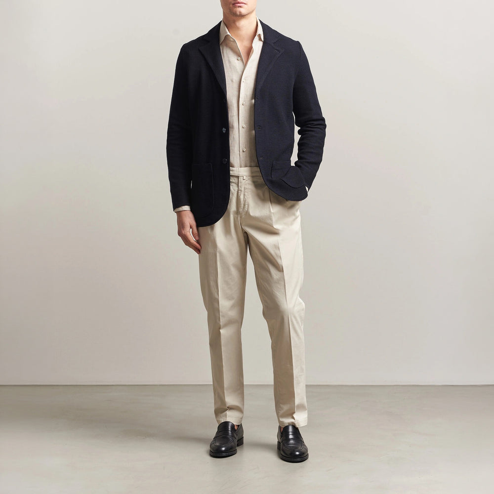 Navy Blue Merino Wool Knitted Textured Blazer Cardigan - Stenströms - Boutique Jacques International
