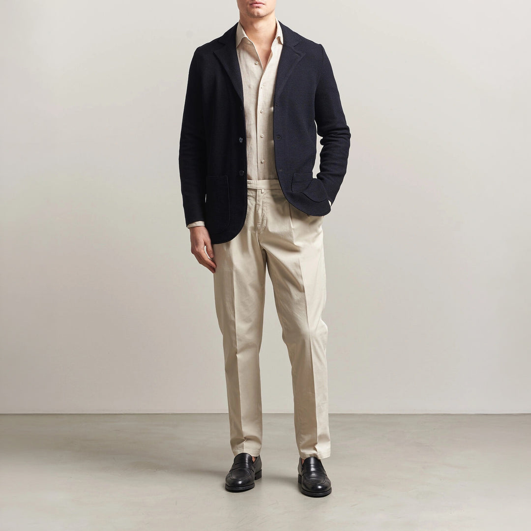 Navy Blue Merino Wool Knitted Textured Blazer Cardigan - Stenströms - Boutique Jacques International