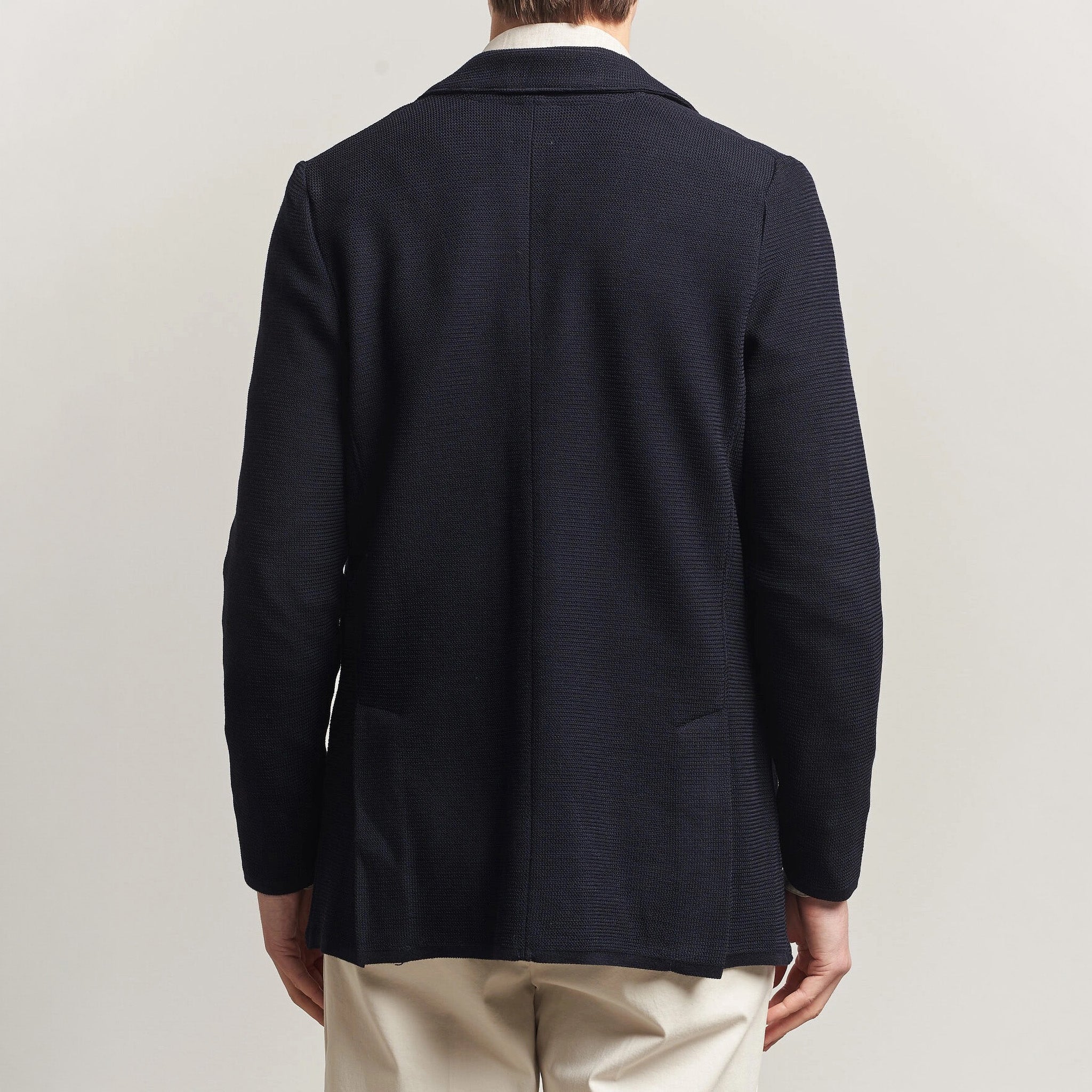 Navy Blue Merino Wool Knitted Textured Blazer Cardigan - Stenströms - Boutique Jacques International