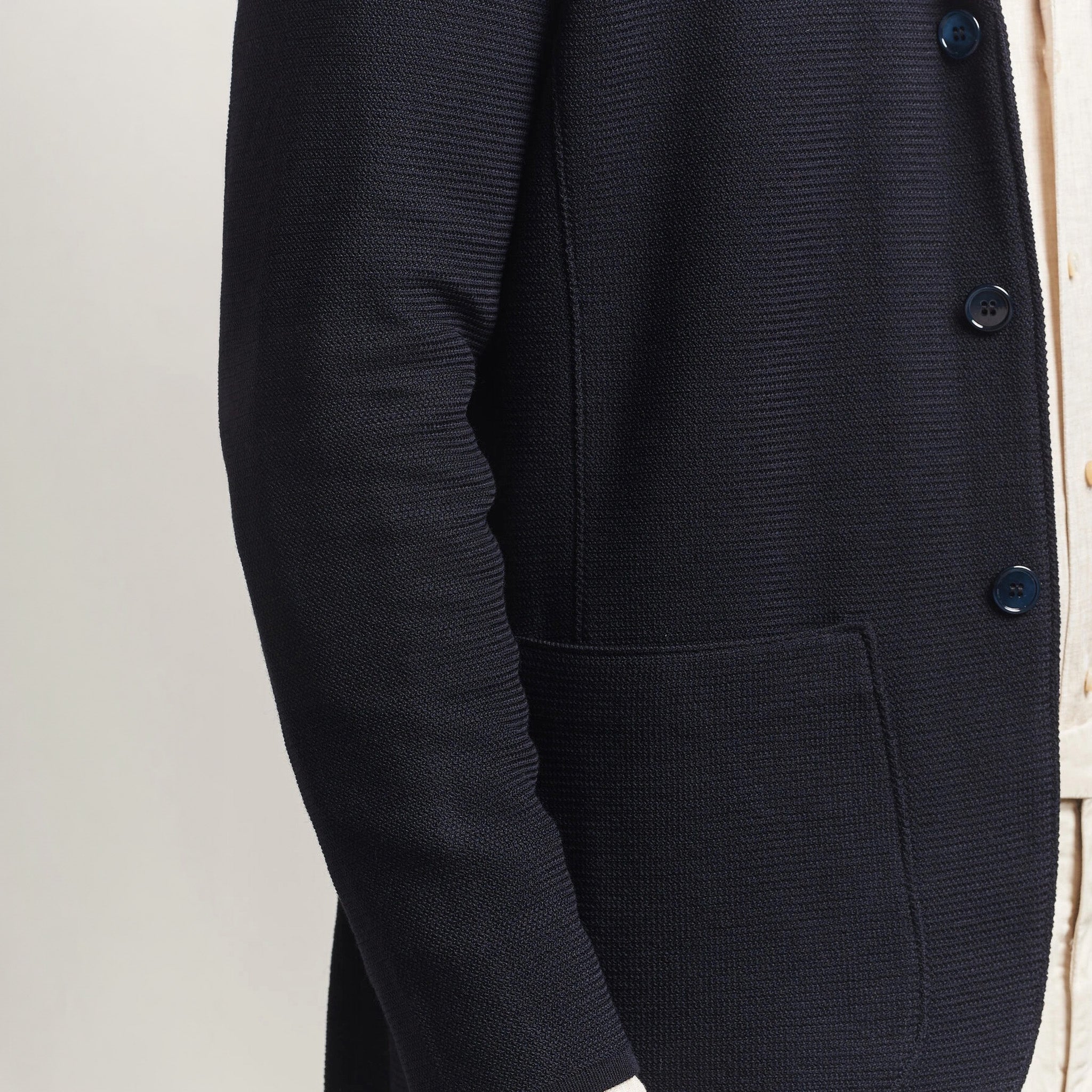 Navy Blue Merino Wool Knitted Textured Blazer Cardigan - Stenströms - Boutique Jacques International