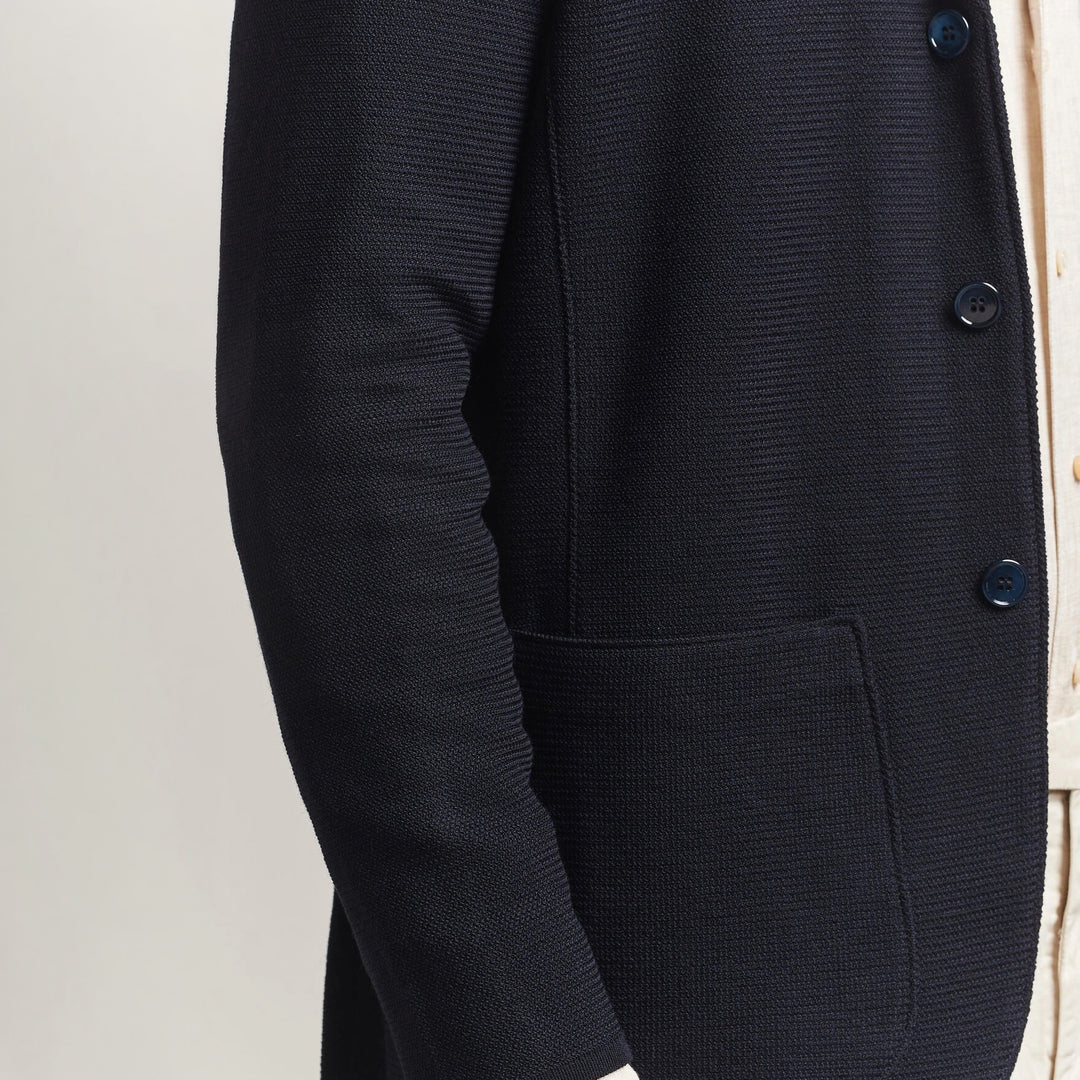 Navy Blue Merino Wool Knitted Textured Blazer Cardigan - Stenströms - Boutique Jacques International