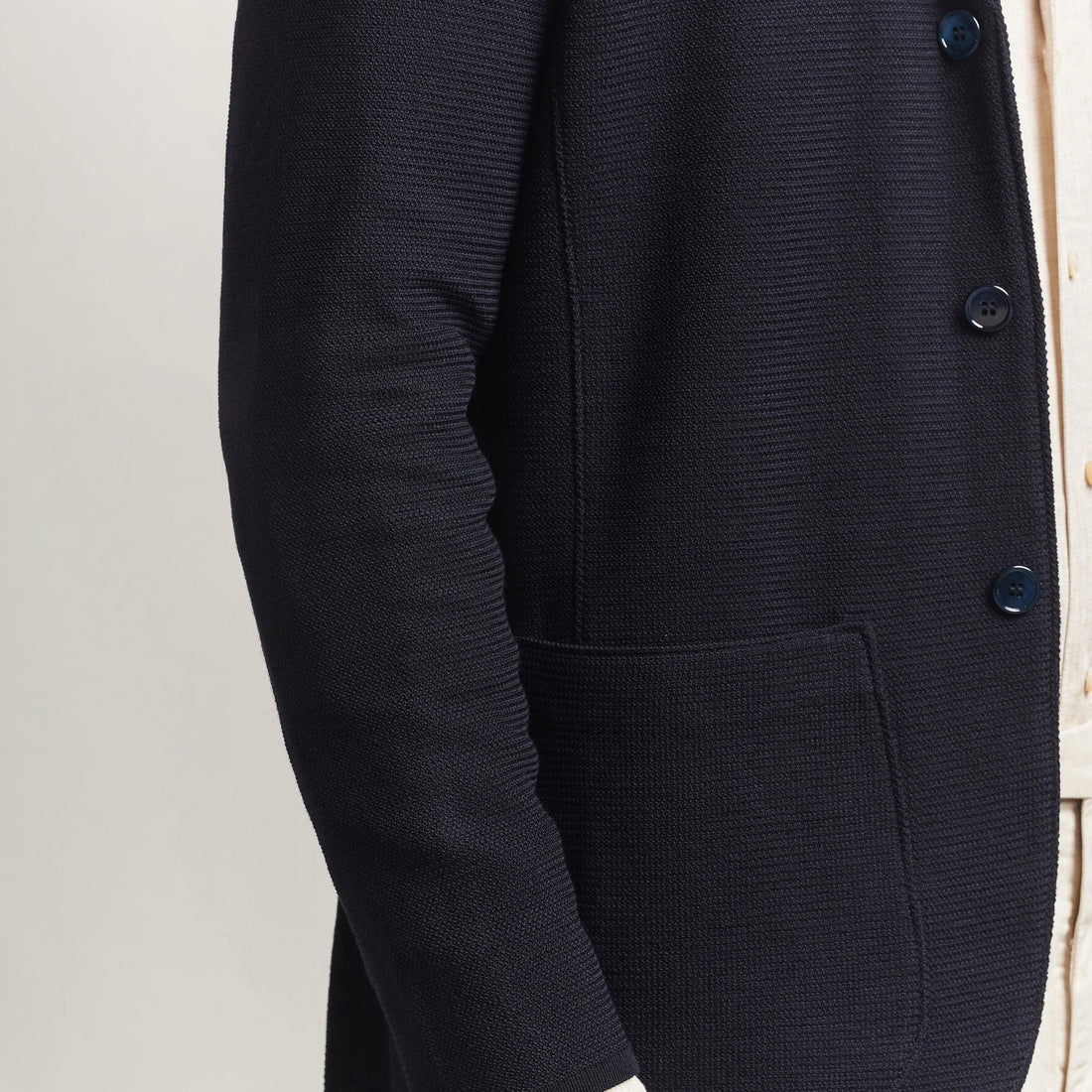 Navy Blue Merino Wool Knitted Textured Blazer Cardigan - Stenströms - Boutique Jacques International