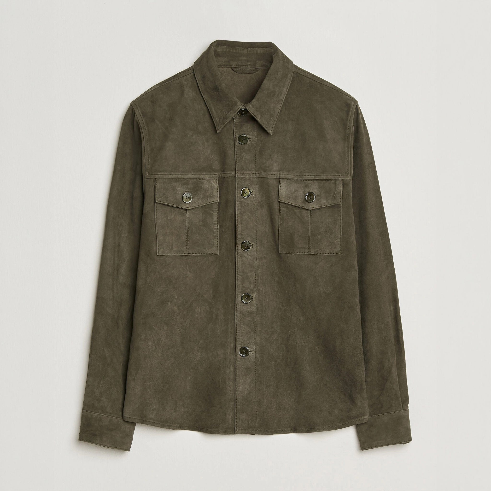 Olive Goat Suede Tailored Overshirt - Stenströms - Boutique Jacques International