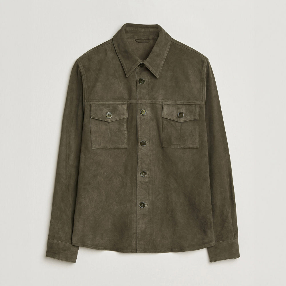 Olive Goat Suede Tailored Overshirt - Stenströms - Boutique Jacques International