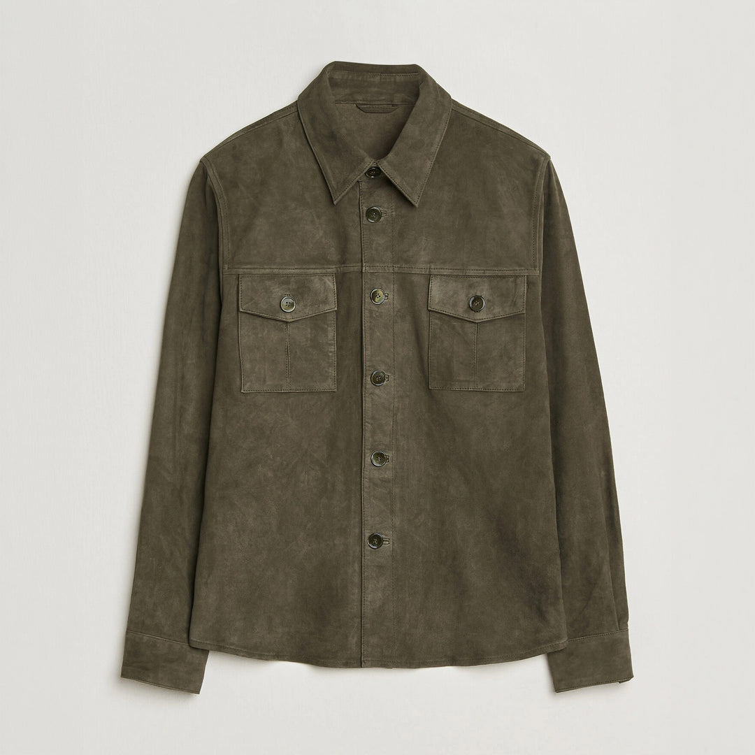 Olive Goat Suede Tailored Overshirt - Stenströms - Boutique Jacques International