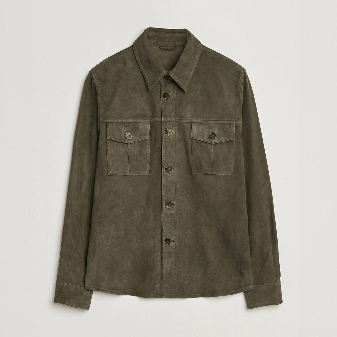 Olive Goat Suede Tailored Overshirt - Stenströms - Boutique Jacques International
