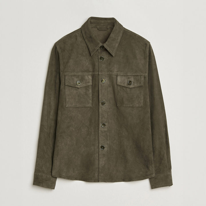 Olive Goat Suede Tailored Overshirt - Stenströms - Boutique Jacques International