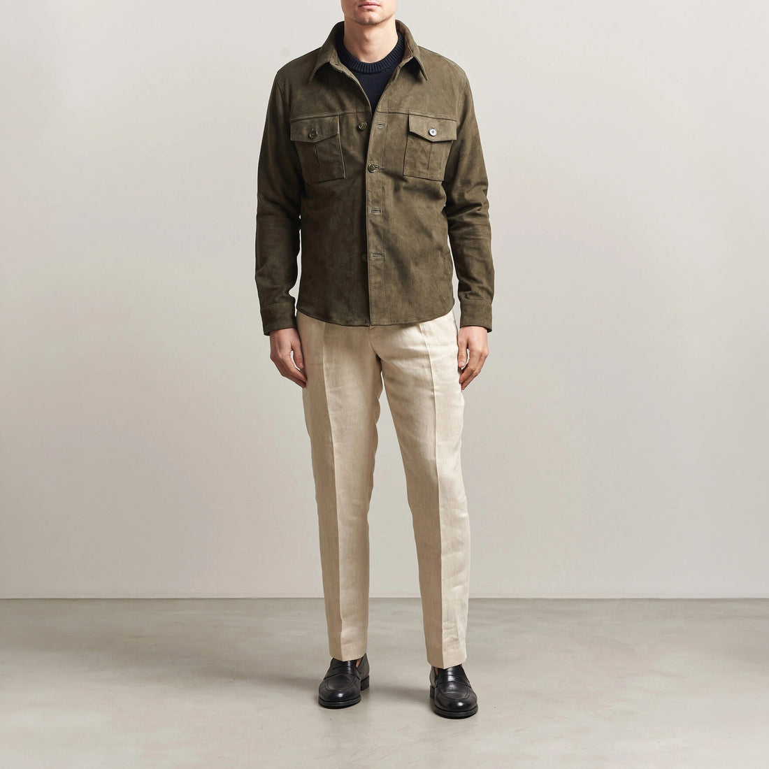 Olive Goat Suede Tailored Overshirt - Stenströms - Boutique Jacques International
