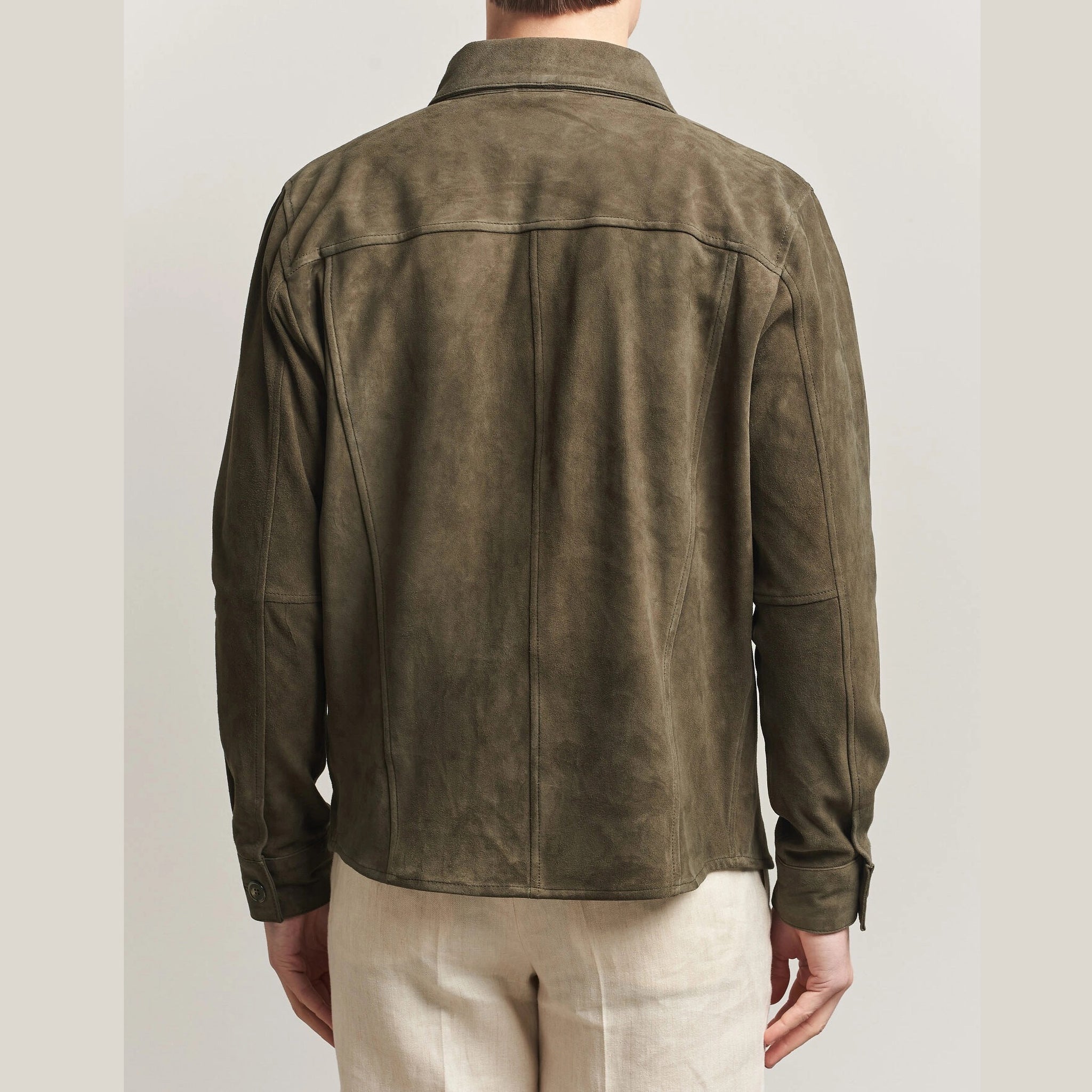 Olive Goat Suede Tailored Overshirt - Stenströms - Boutique Jacques International