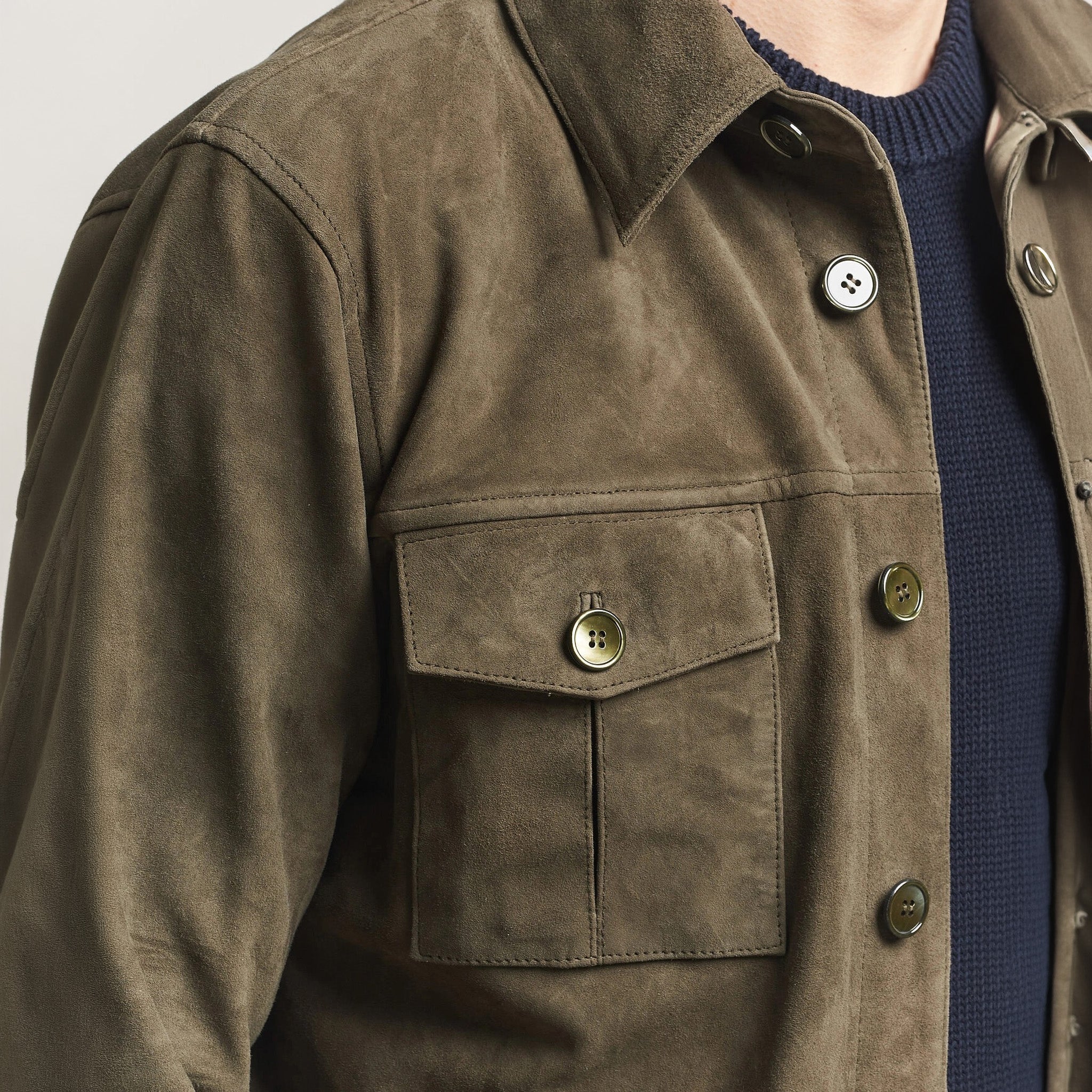 Olive Goat Suede Tailored Overshirt - Stenströms - Boutique Jacques International