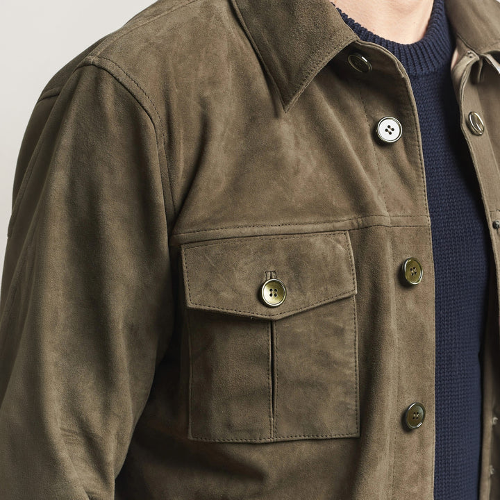 Olive Goat Suede Tailored Overshirt - Stenströms - Boutique Jacques International