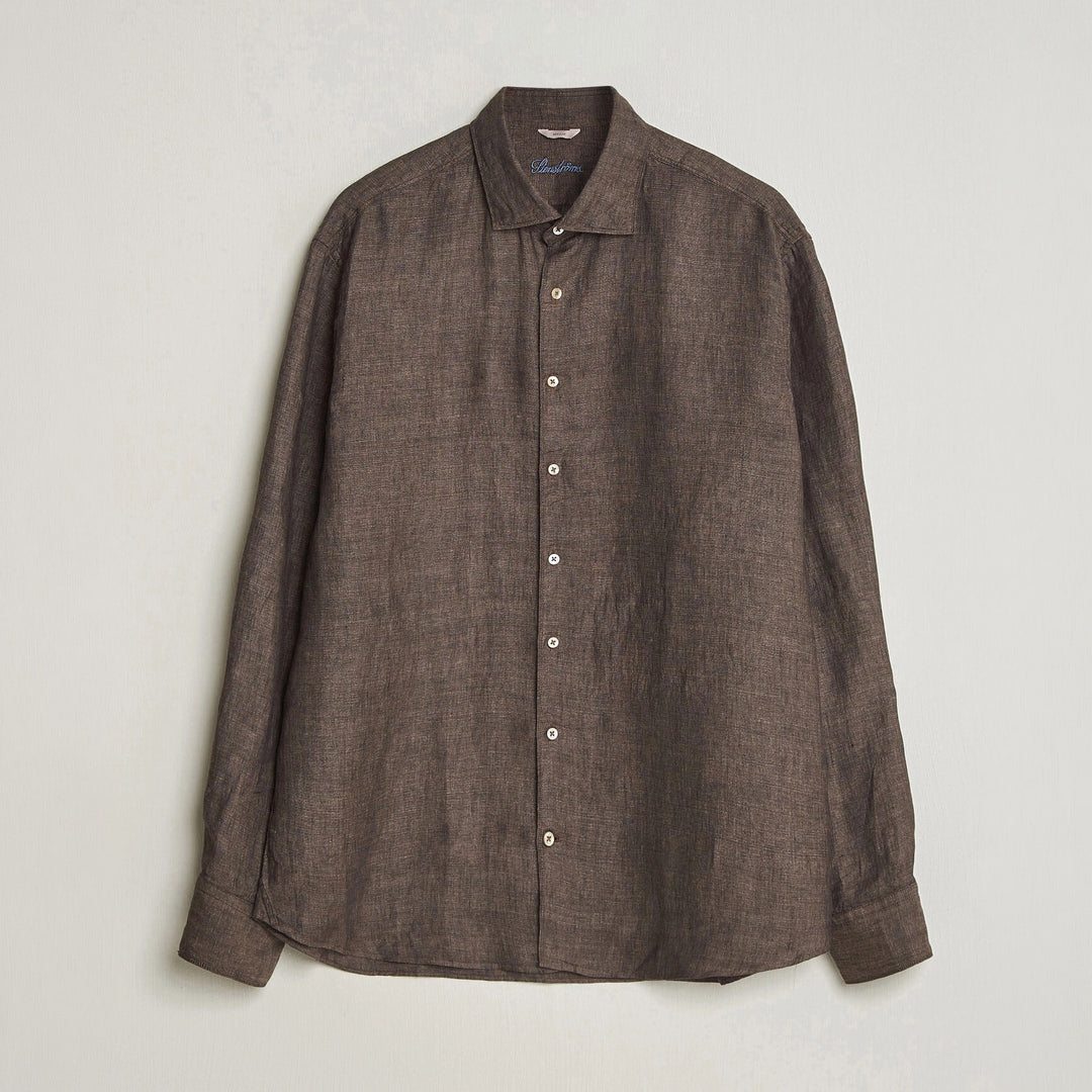 Dark Brown Linen Slimline Casual Shirt - Stenströms - Boutique Jacques International