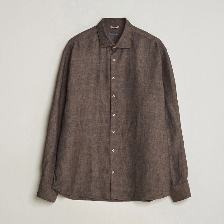 Dark Brown Linen Slimline Casual Shirt - Stenströms - Boutique Jacques International