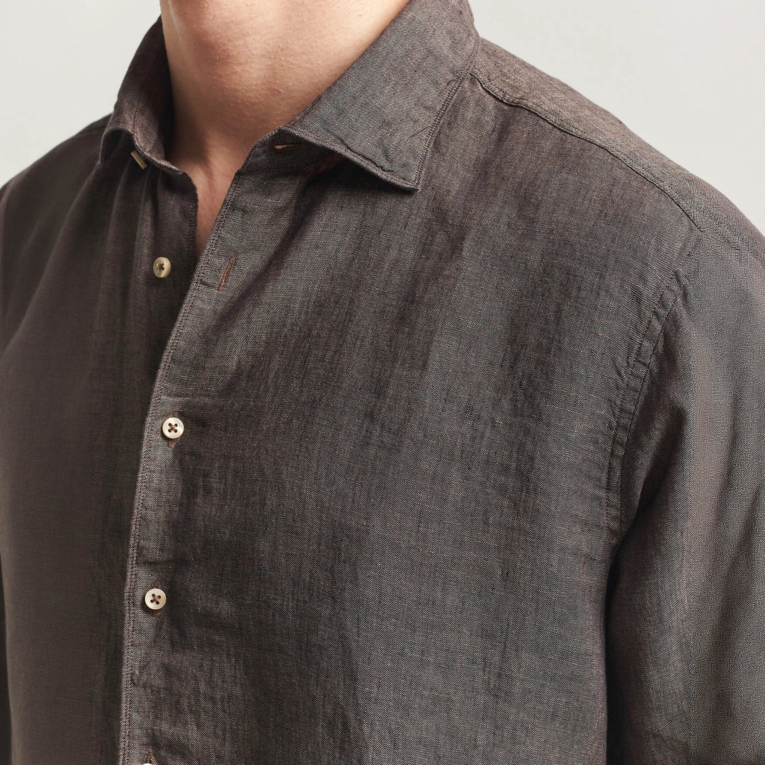 Dark Brown Linen Slimline Casual Shirt - Stenströms - Boutique Jacques International