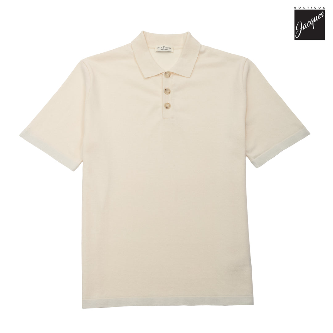 Cream Viscose-Stretch Knit Polo with Striped Contrast Details - Phil Petter - Boutique Jacques International