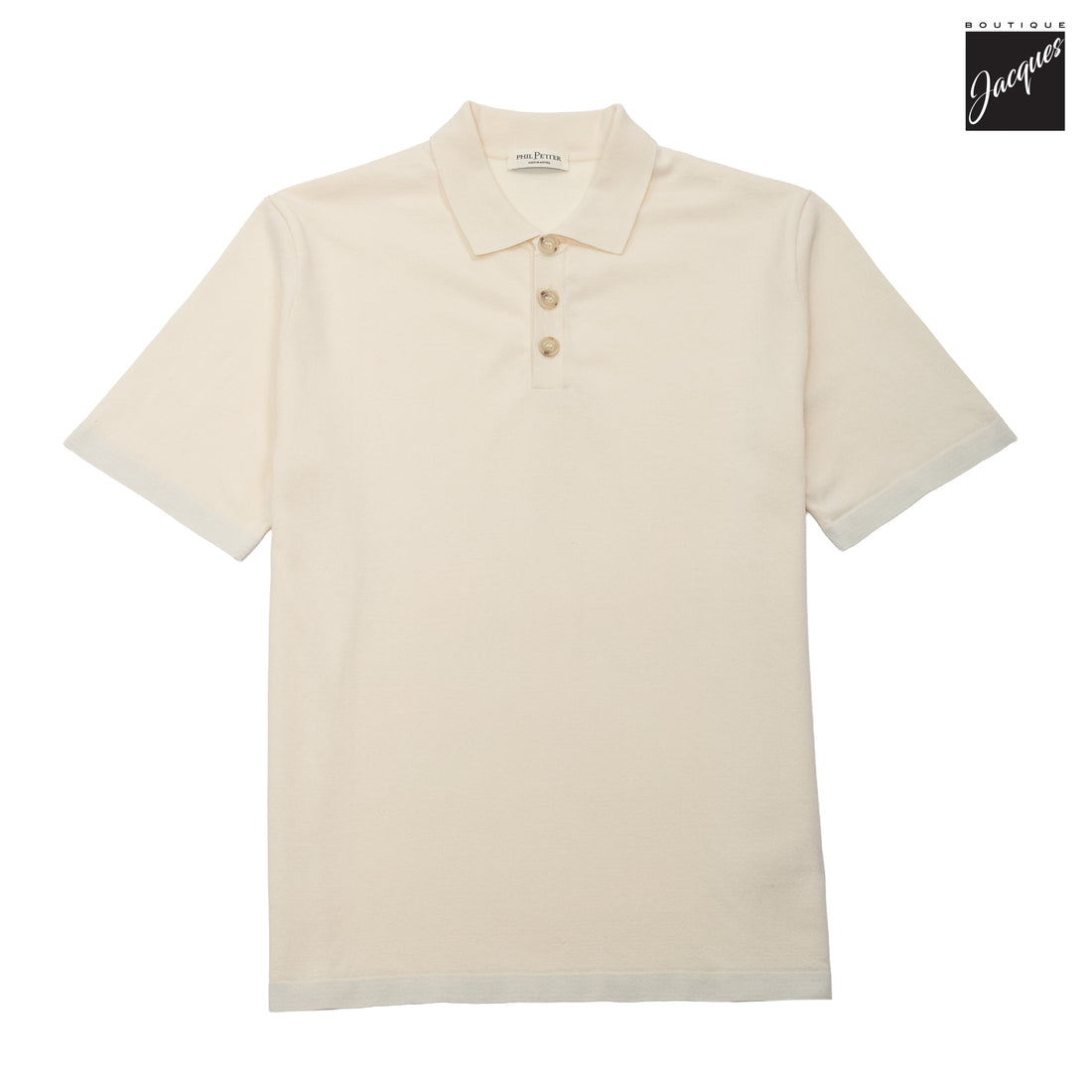 Cream Viscose-Stretch Knit Polo with Striped Contrast Details - Phil Petter - Boutique Jacques International