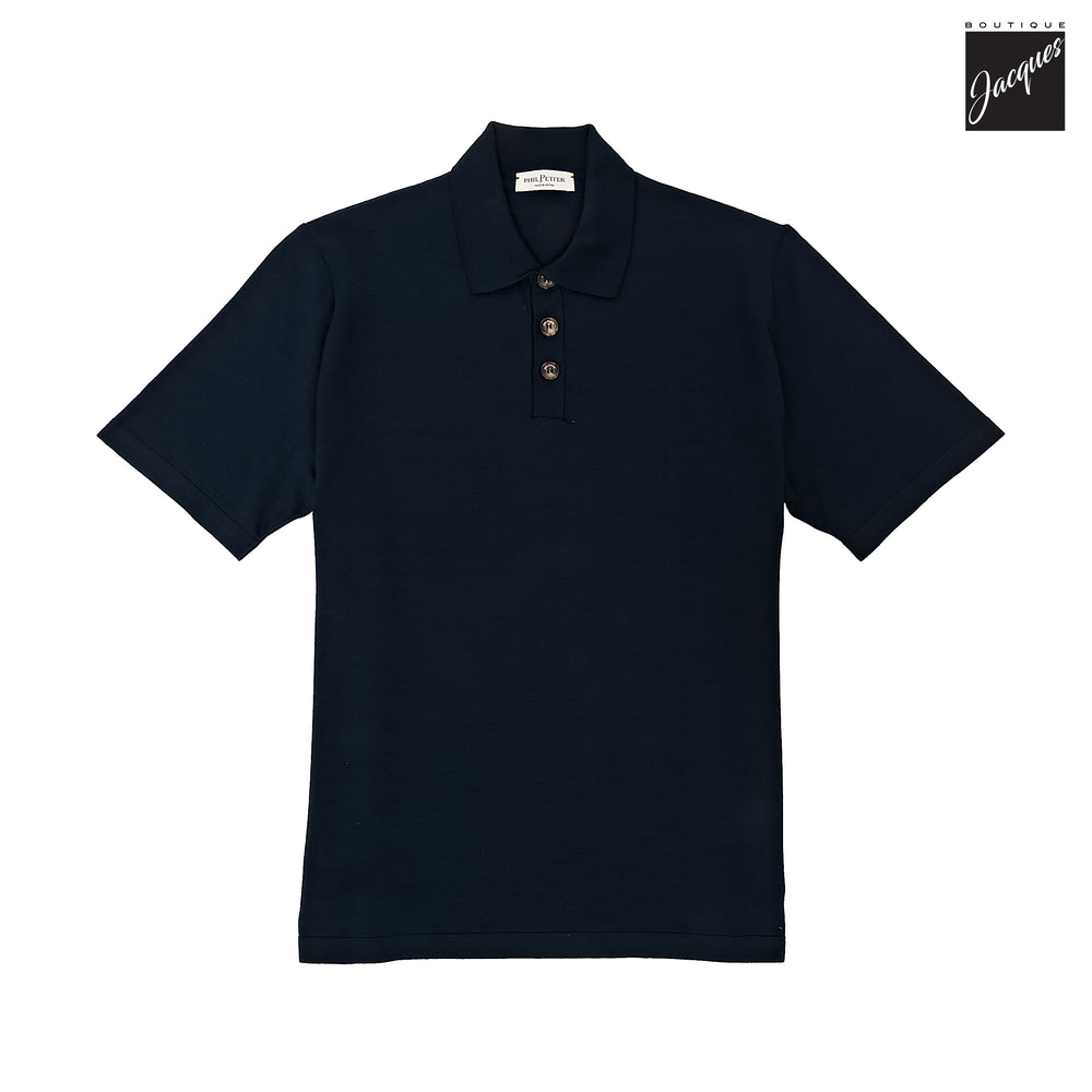 Navy Blue Knit Polo with Striped Contrast Details - Phil Petter - Boutique Jacques International