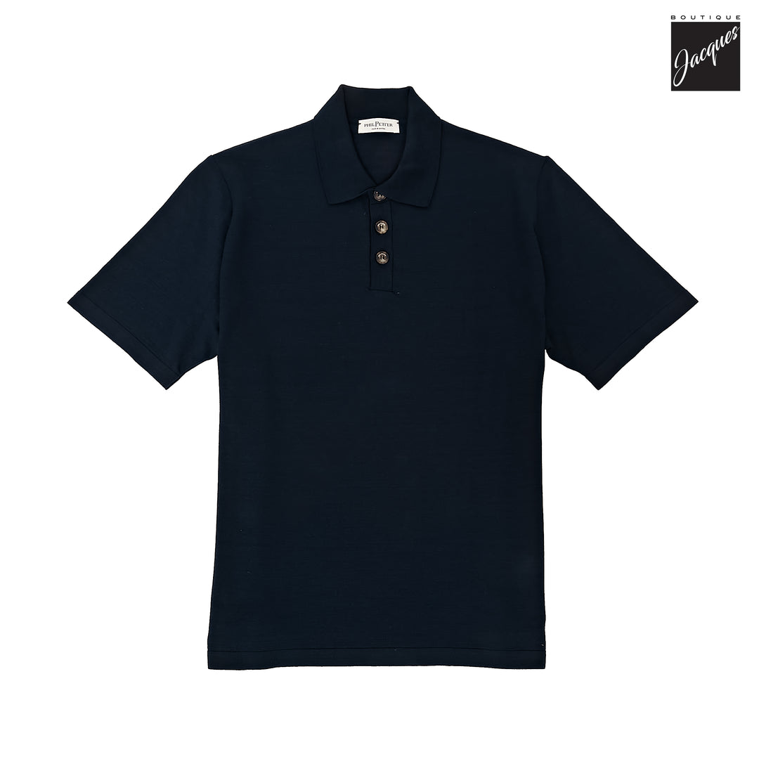Navy Blue Knit Polo with Striped Contrast Details - Phil Petter - Boutique Jacques International