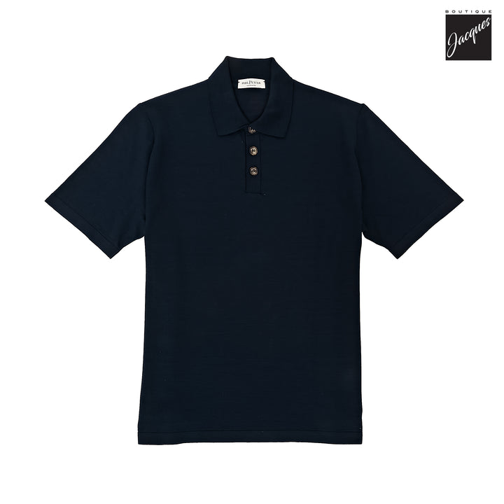 Navy Blue Knit Polo with Striped Contrast Details - Phil Petter - Boutique Jacques International