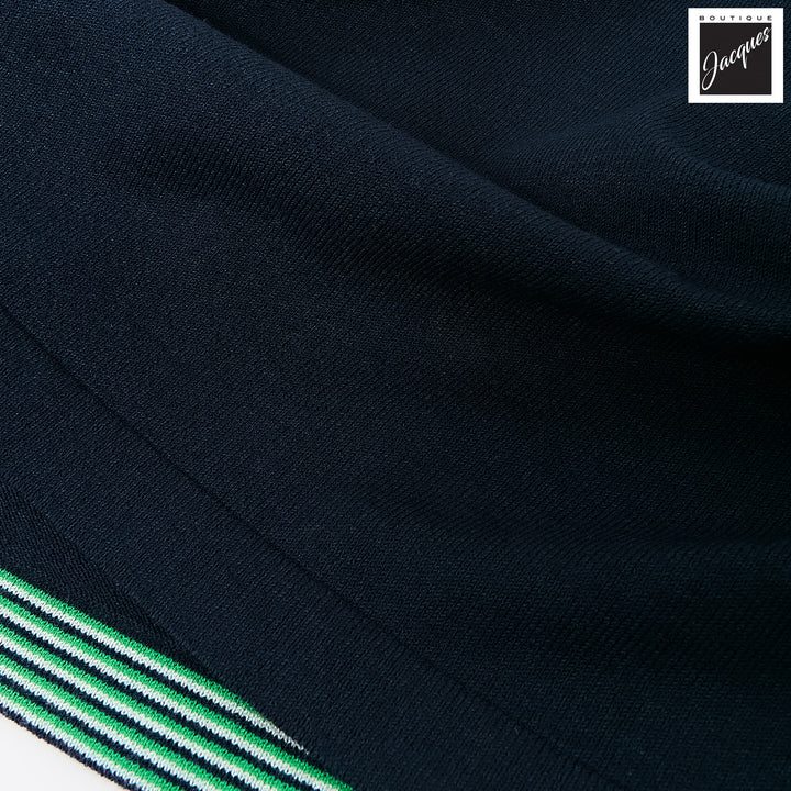 Navy Blue Knit Polo with Striped Contrast Details - Phil Petter - Boutique Jacques International