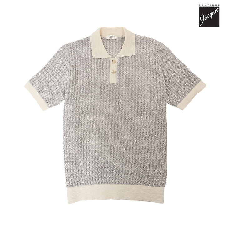 Mercury Gray Linen-Cotton Waffle Knit Polo with Contrast Trims - Phil Petter - Boutique Jacques International