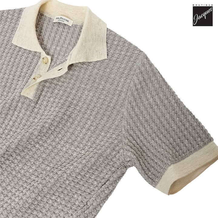 Mercury Gray Linen-Cotton Waffle Knit Polo with Contrast Trims - Phil Petter - Boutique Jacques International