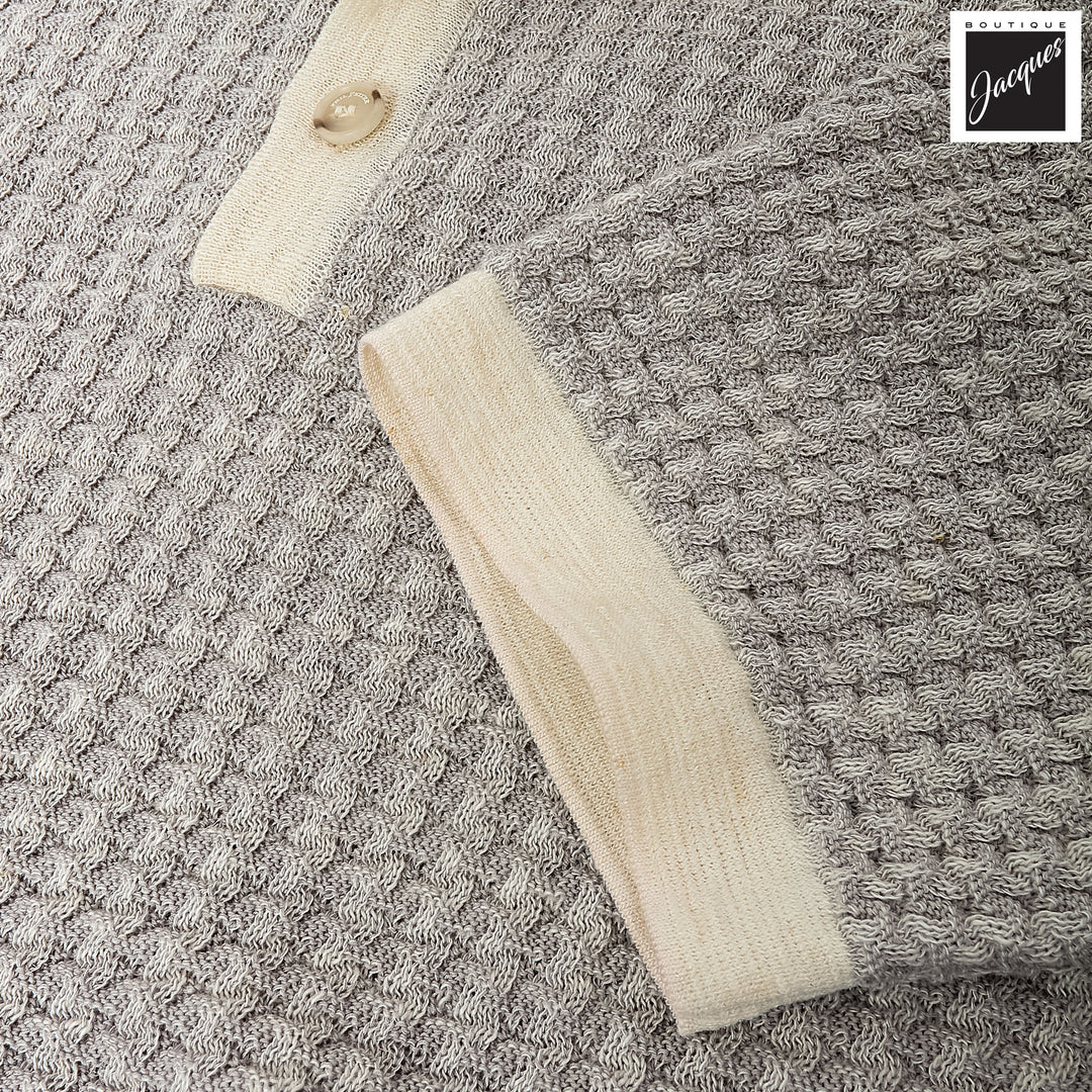 Mercury Gray Linen-Cotton Waffle Knit Polo with Contrast Trims - Phil Petter - Boutique Jacques International