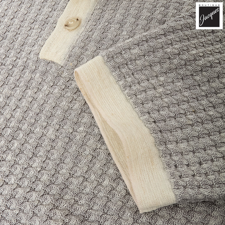 Mercury Gray Linen-Cotton Waffle Knit Polo with Contrast Trims - Phil Petter - Boutique Jacques International