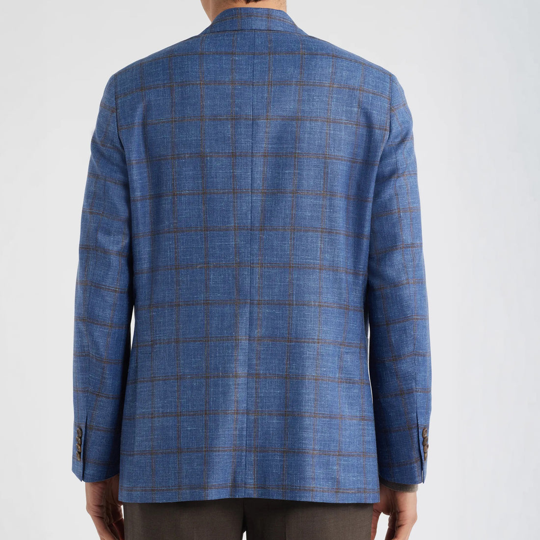 Blue & Brown Check Wool/Silk/Linen Hampton Contemporary Fit Sport Jacket - Jack Victor