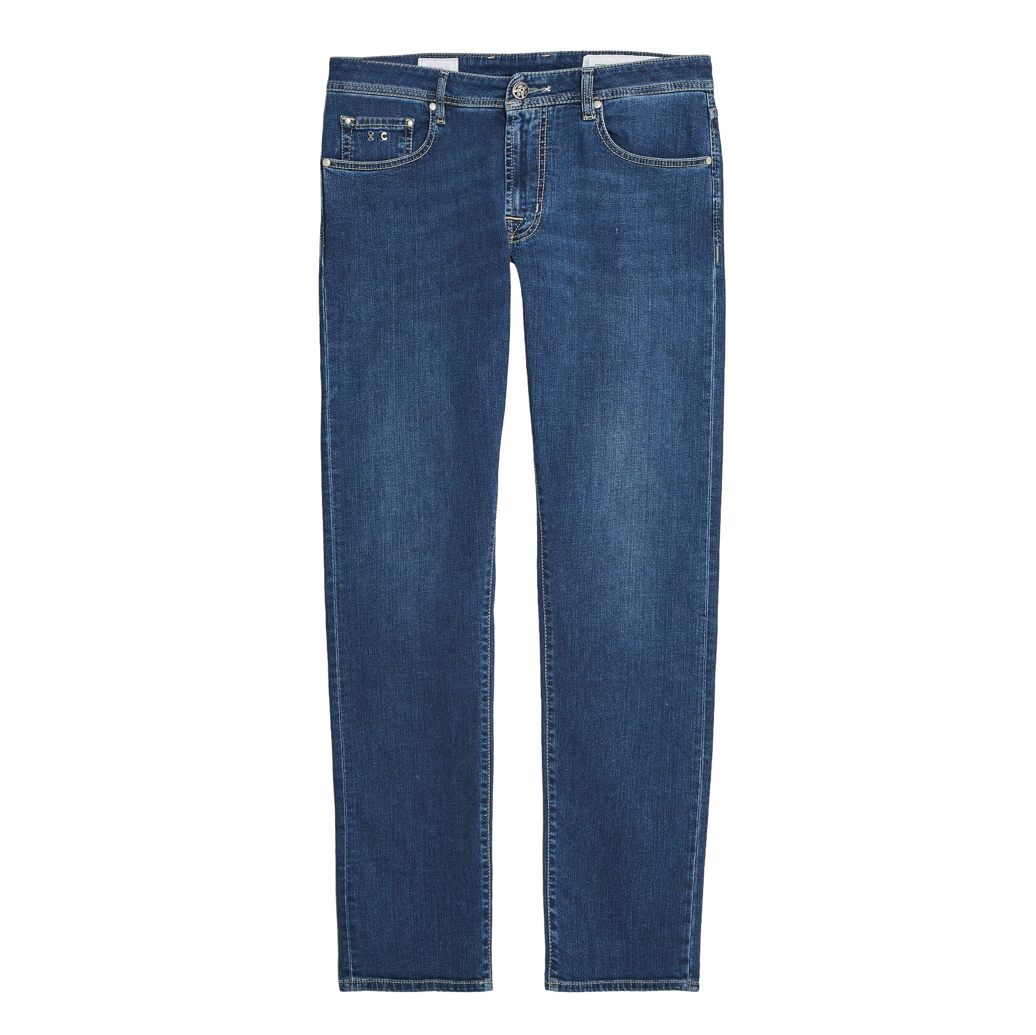 Blue Sports Car Motif Leonardo Slim Fit Cotton-Stretch Denim - TRAMAROSSA - Boutique Jacques International