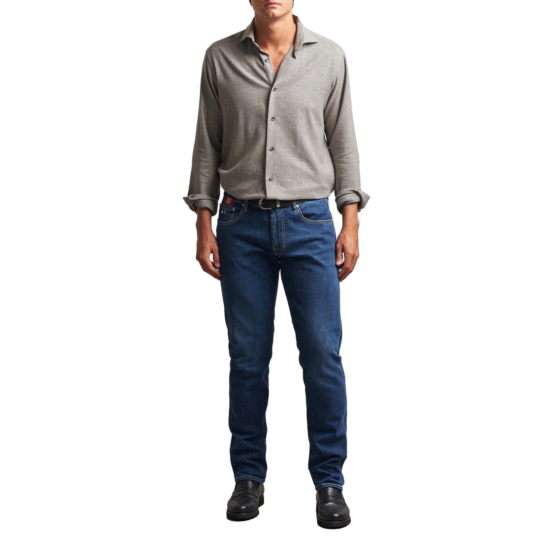 Blue Sports Car Motif Leonardo Slim Fit Cotton-Stretch Denim - TRAMAROSSA - Boutique Jacques International