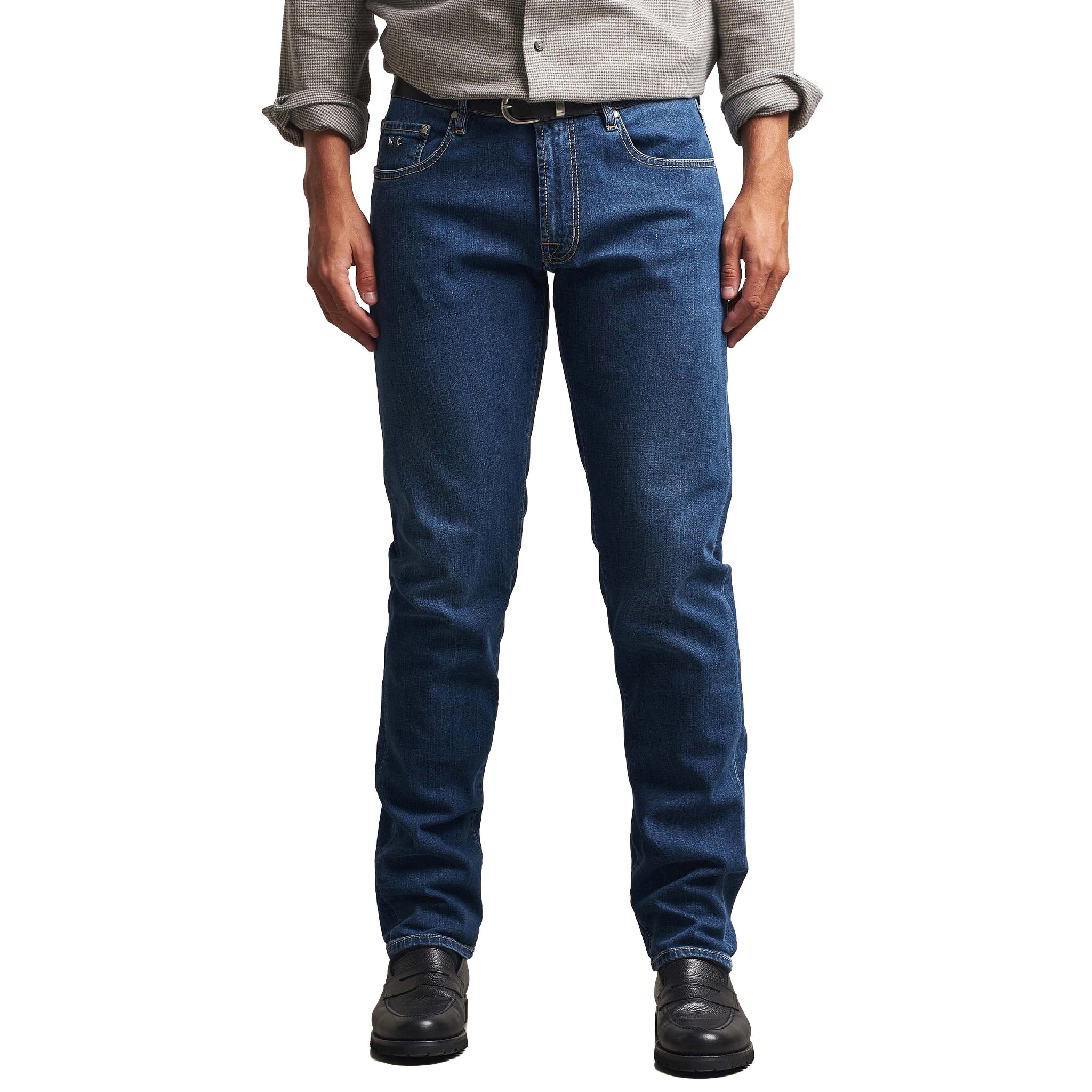 Blue Sports Car Motif Leonardo Slim Fit Cotton-Stretch Denim - TRAMAROSSA - Boutique Jacques International